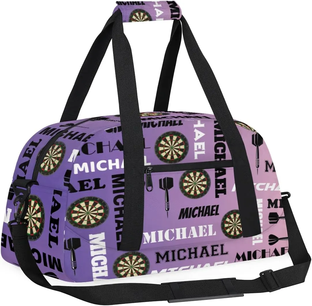 Custom Darts Gym Duffel Bag with Name, Personalized Name Sport Bag Overnight Bags Customized Travel Weekender Bag for Women Men, Purple Voilet