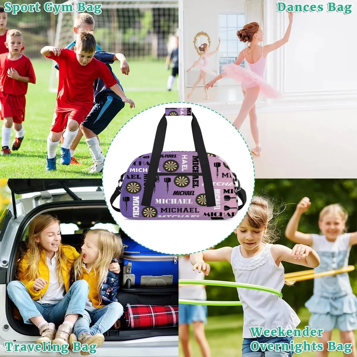 Custom Darts Gym Duffel Bag with Name, Personalized Name Sport Bag Overnight Bags Customized Travel Weekender Bag for Women Men, Purple Voilet