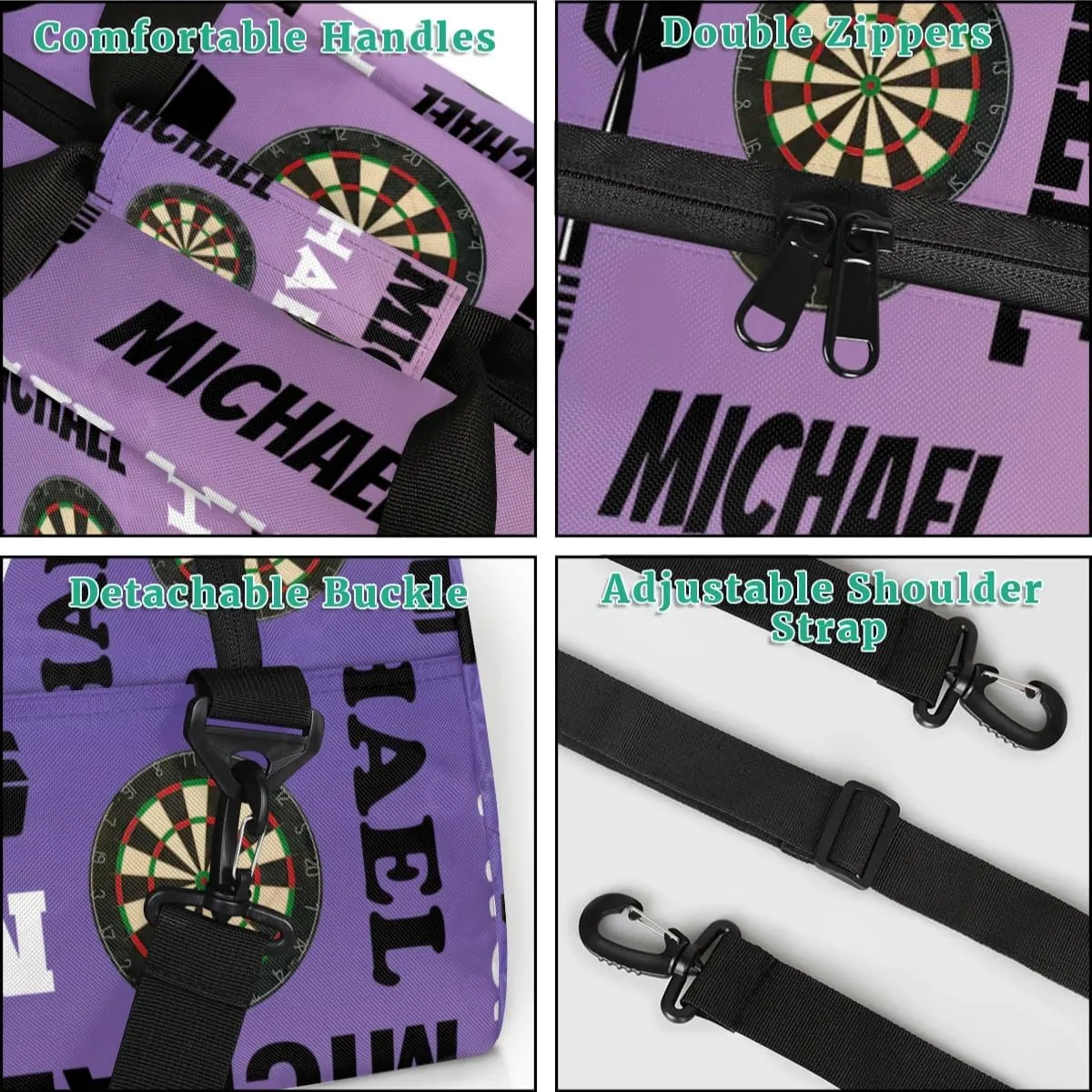 Custom Darts Gym Duffel Bag with Name, Personalized Name Sport Bag Overnight Bags Customized Travel Weekender Bag for Women Men, Purple Voilet