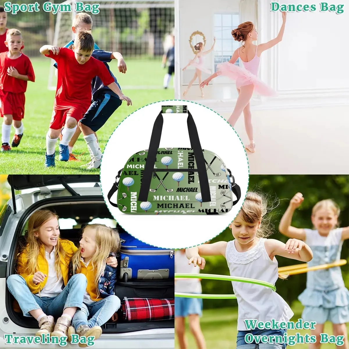 Custom Golf Gym Bag Duffel Bag for Women Men, Personalized Name Sport Bag Overnight Bags Customized Travel Weekender Bag, Misty Green