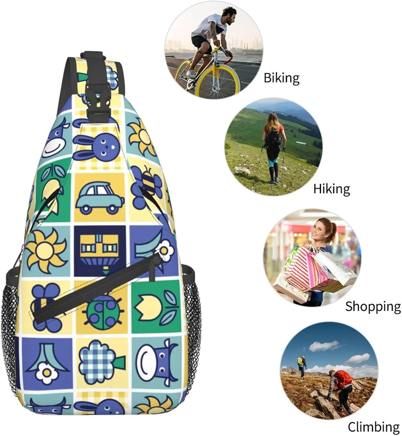 Cute bee flower Chest Bags Crossbody Sling Bag Shoulder Bag Travel Hiking Daypack For Men Women