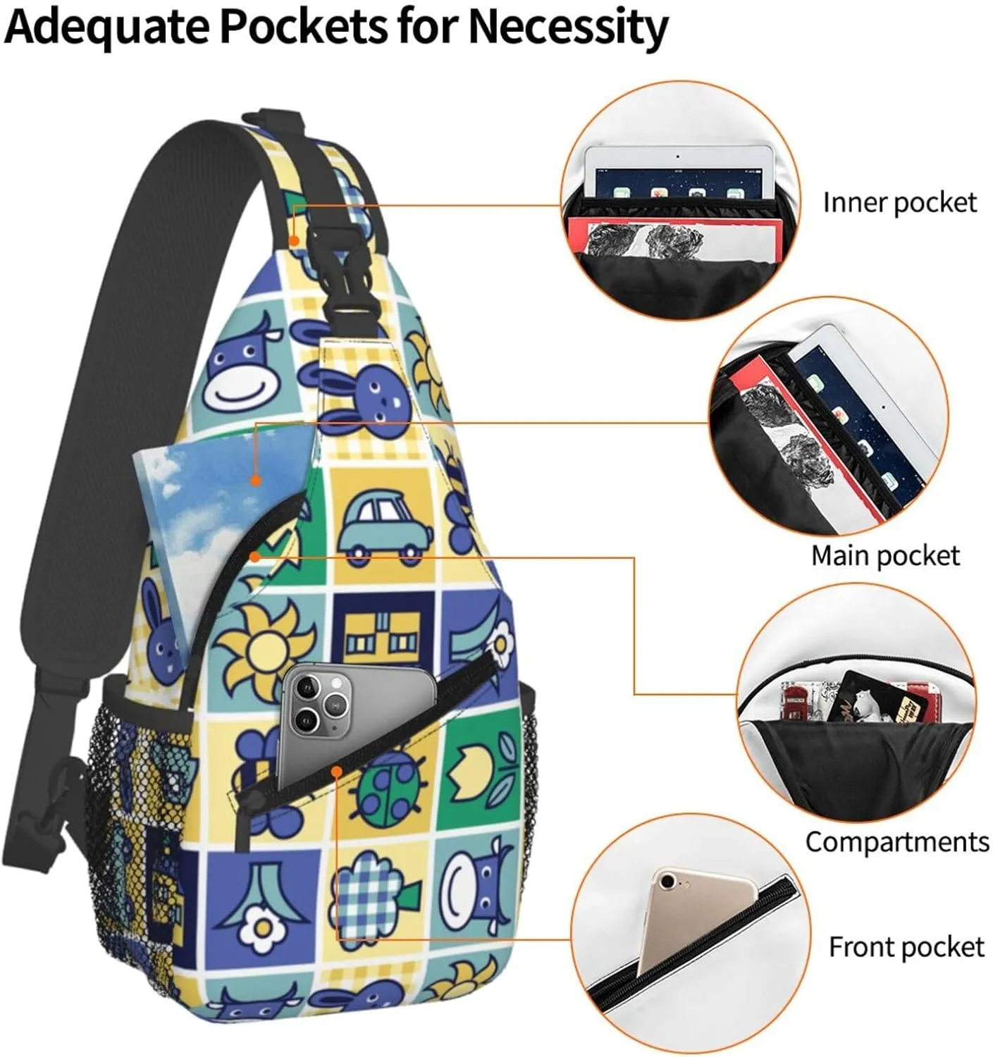 Cute bee flower Chest Bags Crossbody Sling Bag Shoulder Bag Travel Hiking Daypack For Men Women