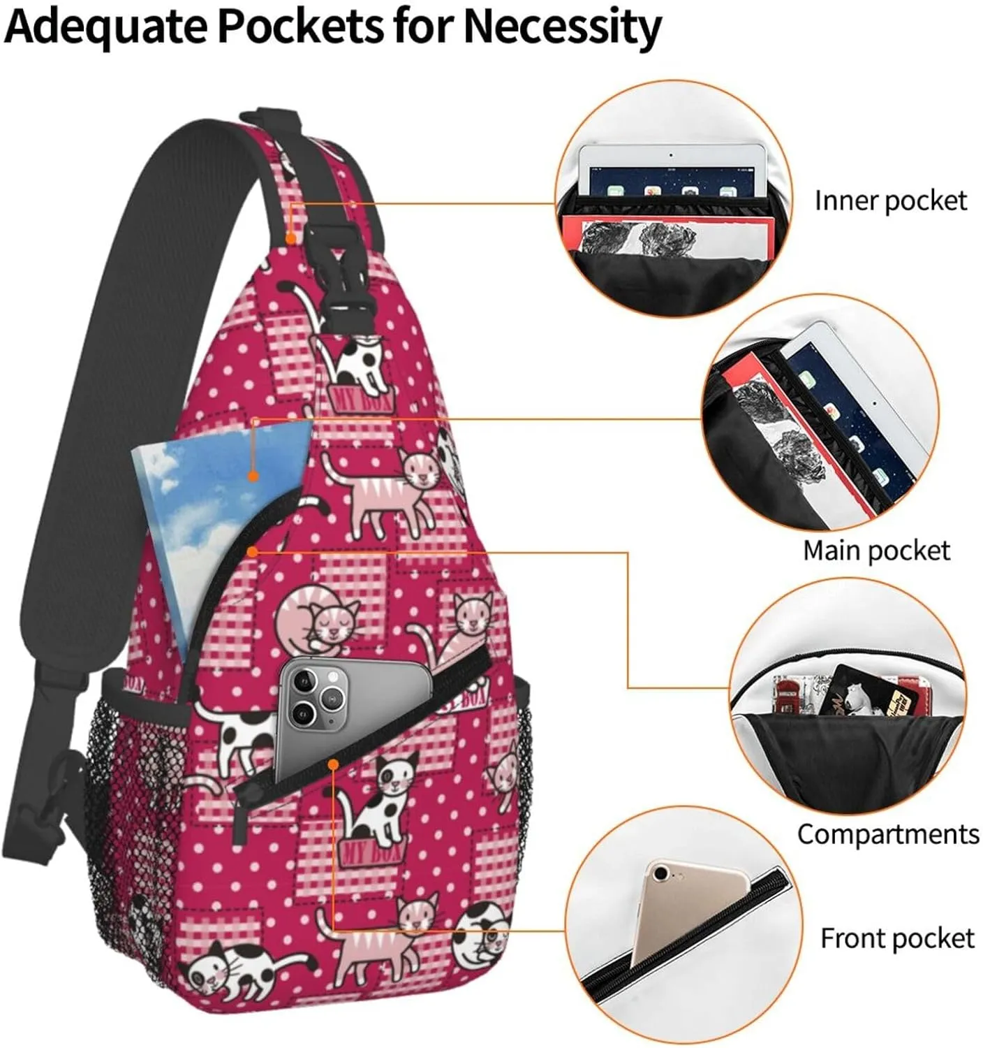 Cute cat Chest Bags Crossbody Sling Bag Shoulder Bag Travel Hiking Daypack For Men Women