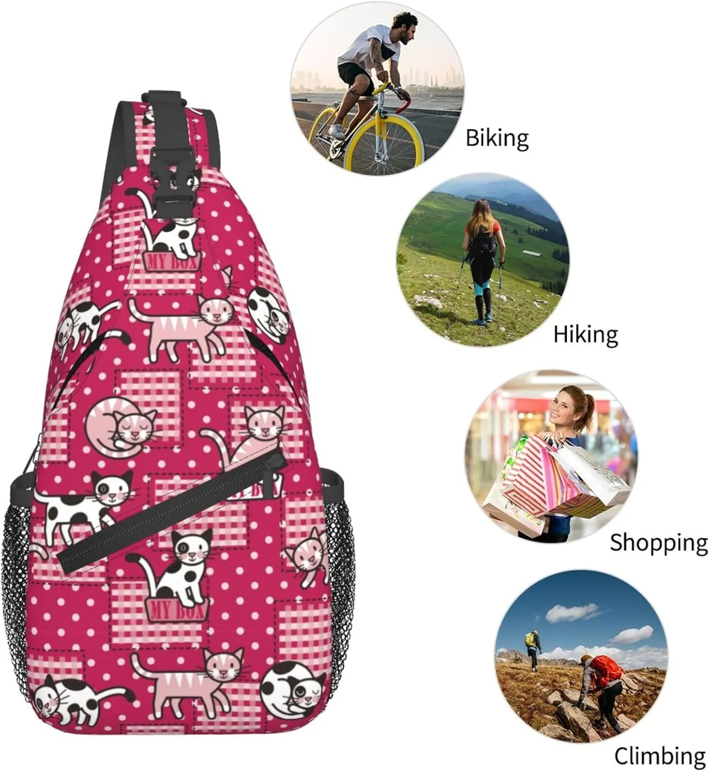 Cute cat Chest Bags Crossbody Sling Bag Shoulder Bag Travel Hiking Daypack For Men Women