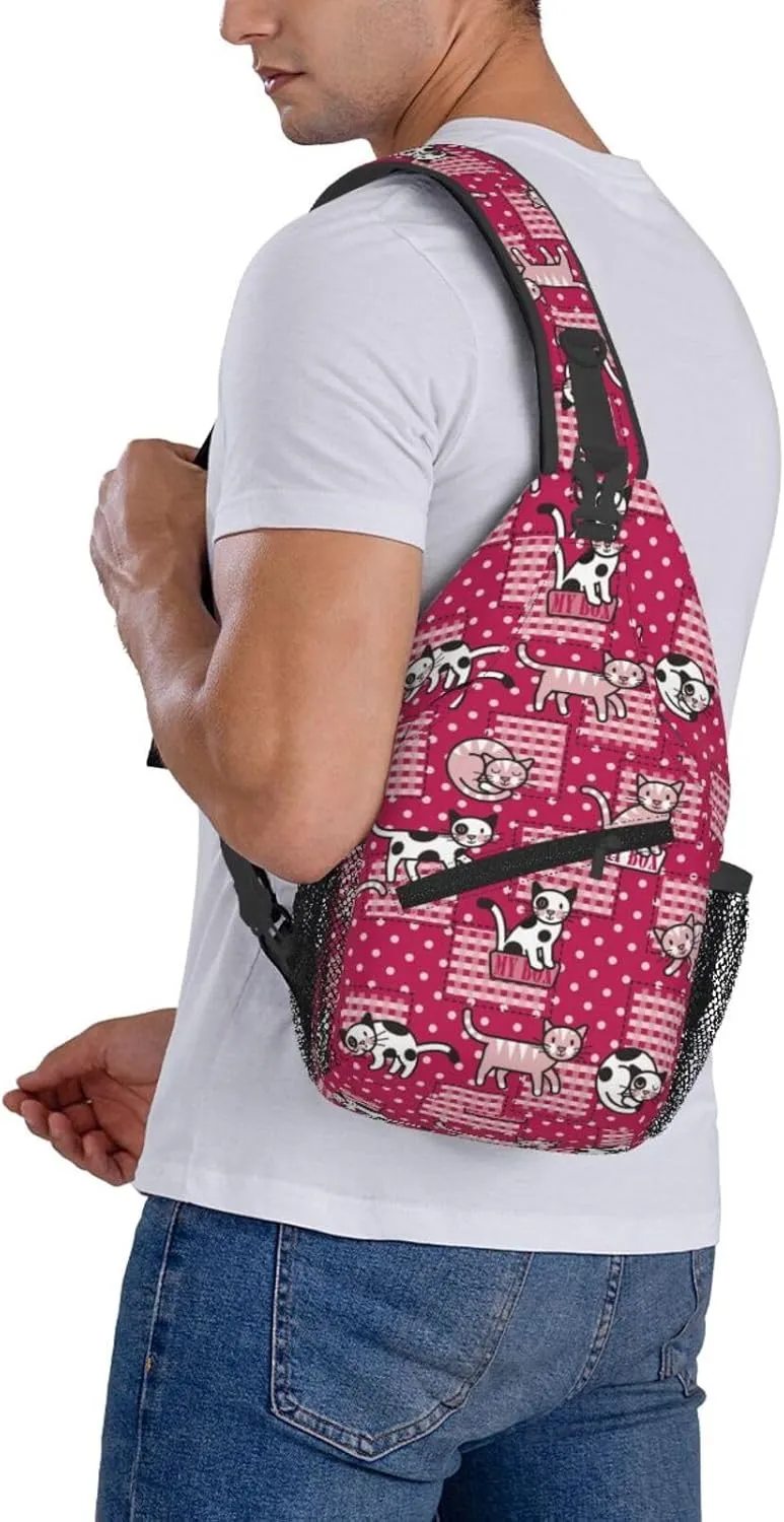 Cute cat Chest Bags Crossbody Sling Bag Shoulder Bag Travel Hiking Daypack For Men Women