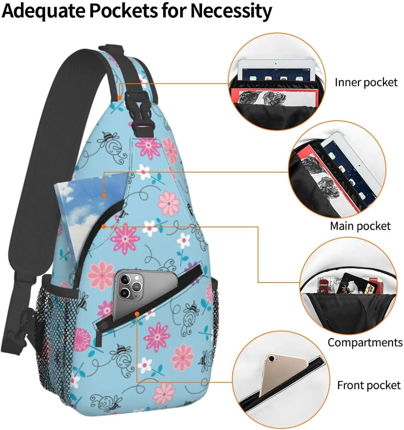Cute pink bear Chest Bags Crossbody Sling Bag Shoulder Bag Travel Hiking Daypack For Men Women