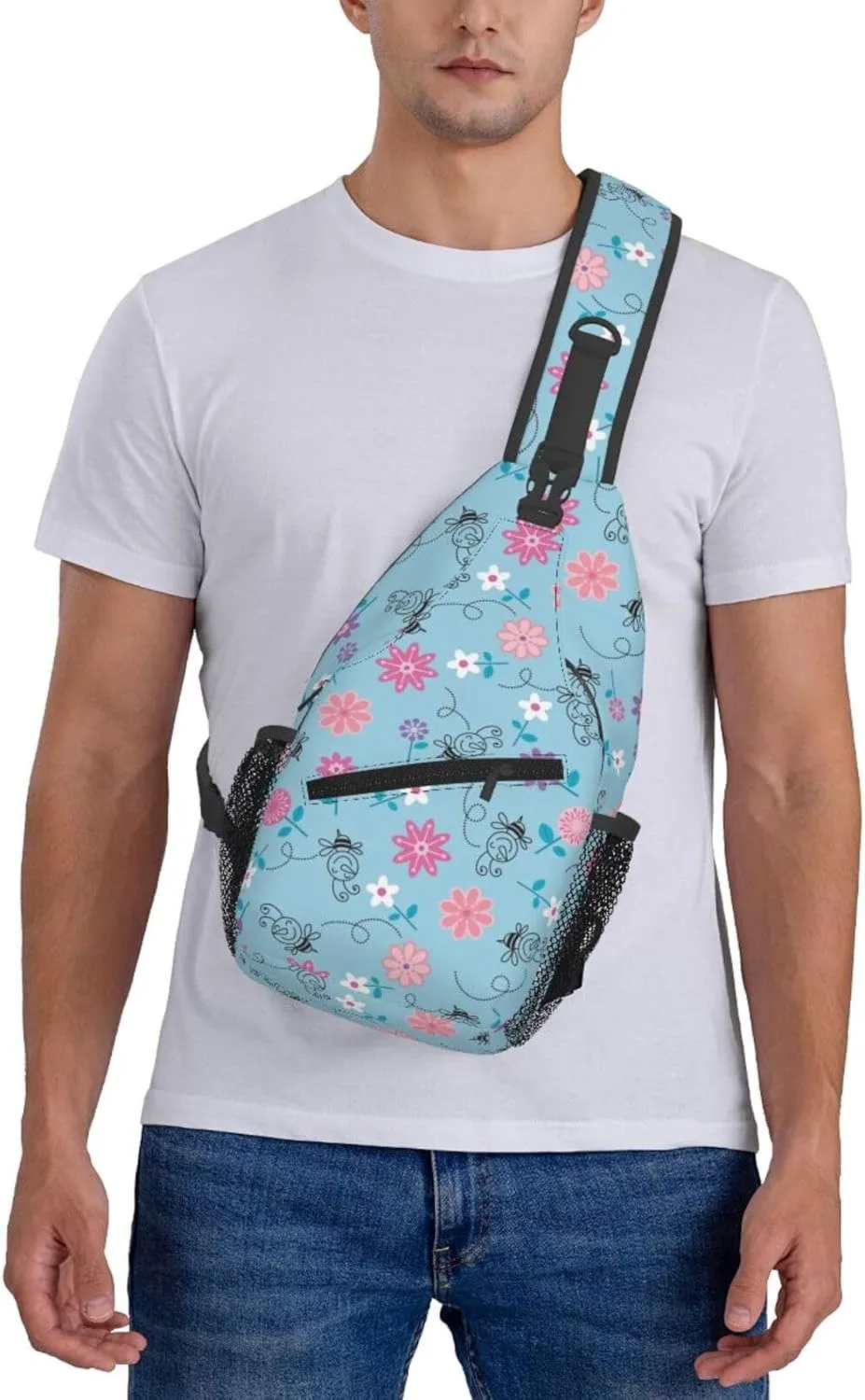 Cute pink bear Chest Bags Crossbody Sling Bag Shoulder Bag Travel Hiking Daypack For Men Women