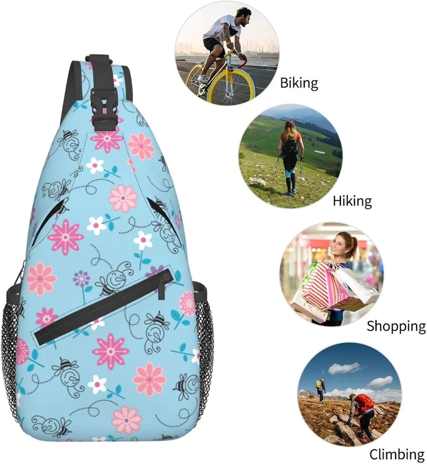 Cute pink bear Chest Bags Crossbody Sling Bag Shoulder Bag Travel Hiking Daypack For Men Women