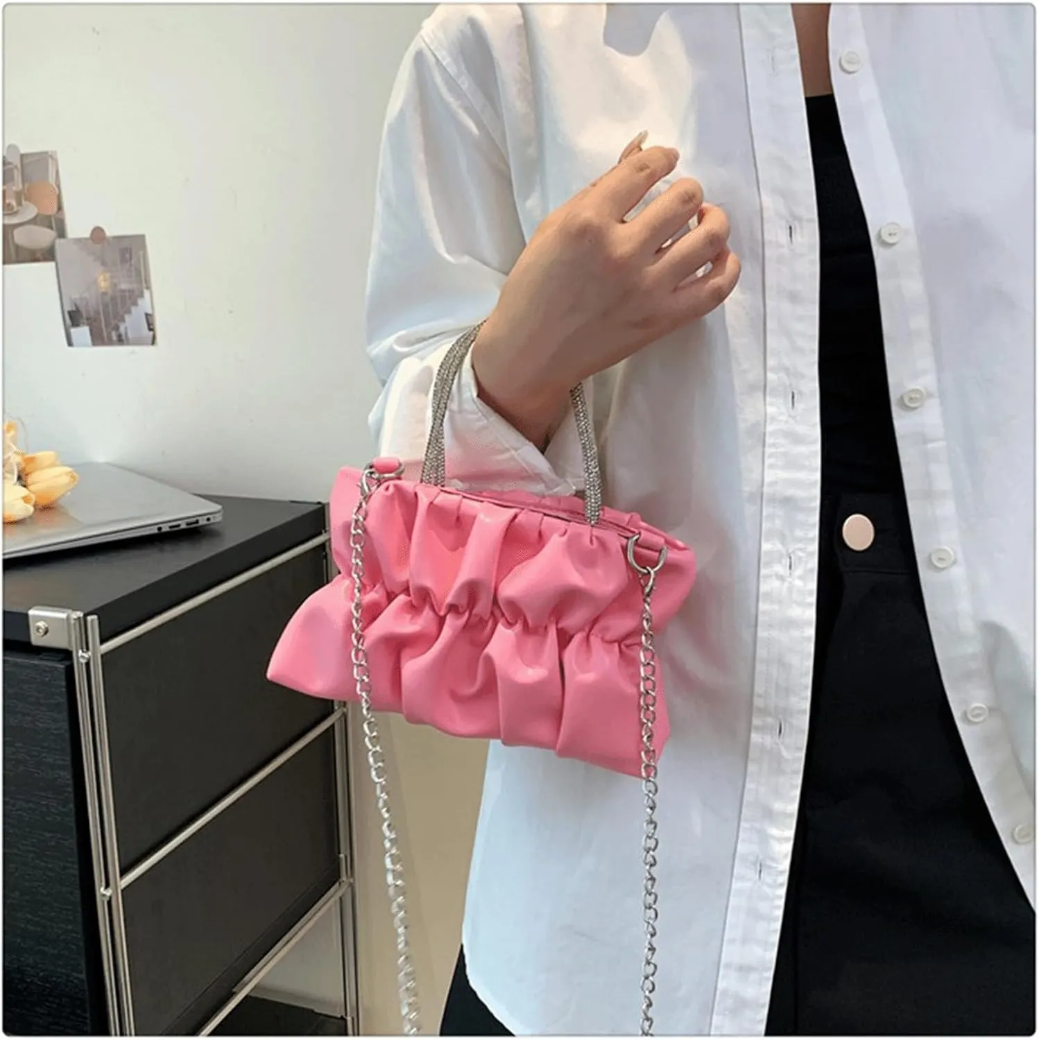 Cute Purse Small Evening Clutch Ruched Futuristic Bag Y2k Mini Purses Minimalist Punk Classic Vintage Handbag
