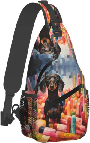 Dachshund Puzzle Sling Bag Crossbody Bag for Women Men Sling Backpack Chest Bag for Hiking Travel