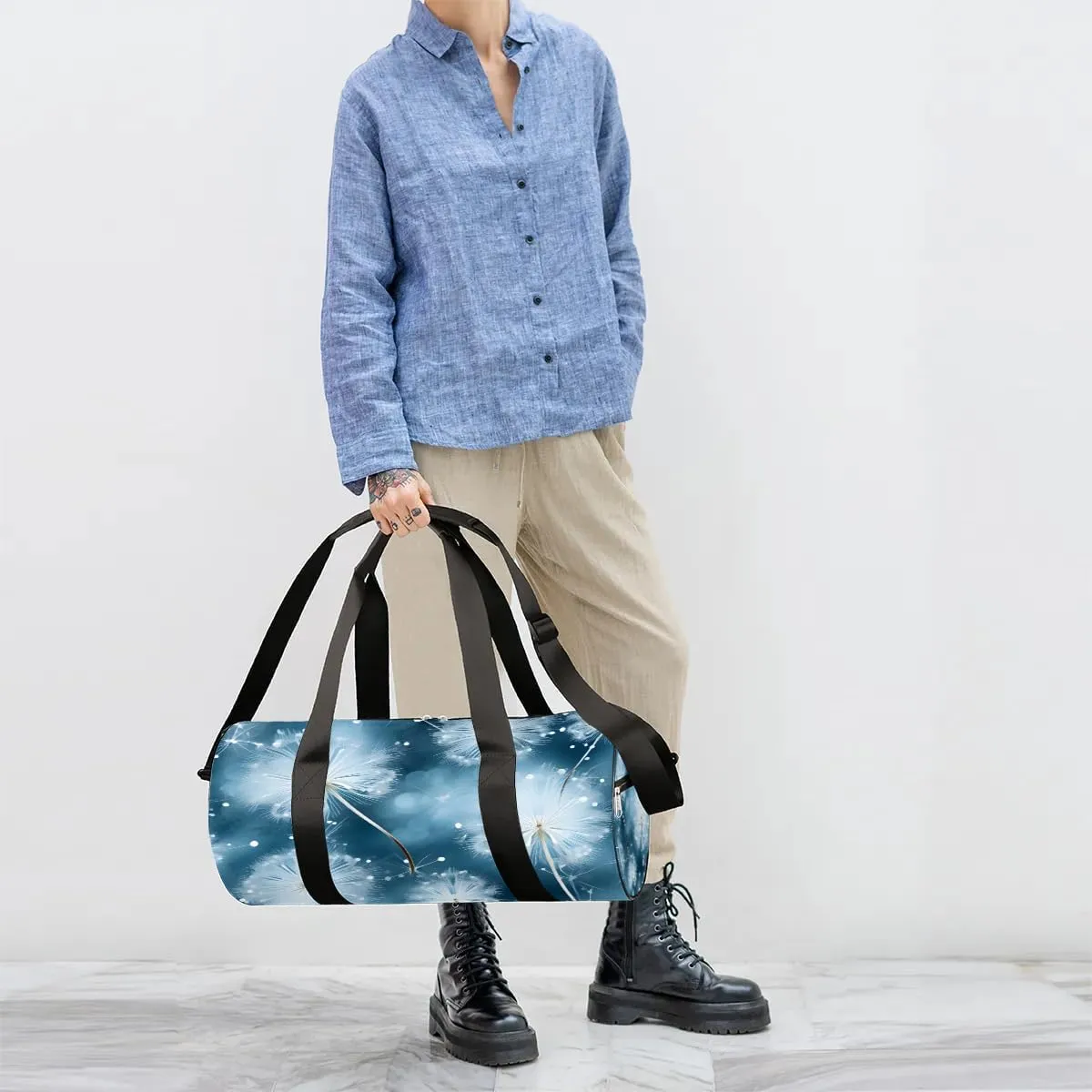 Dandelion Floral Printed Travel Duffle Bag Gym Bag for Women Men Lightweight Carry on Duffel Bag for Sports Gyms Weekend Getaway