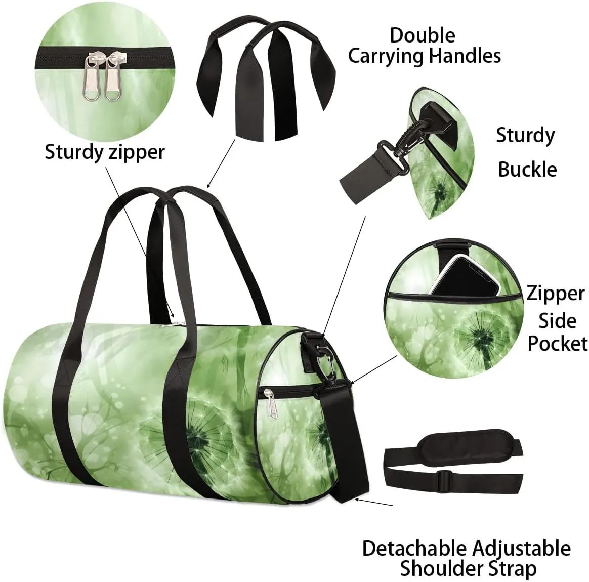 Dandelion Pattern Floral Travel Duffle Bag Gym Bag for Women Men Lightweight Carry on Duffel Bag for Sports Gyms Weekend Getaway