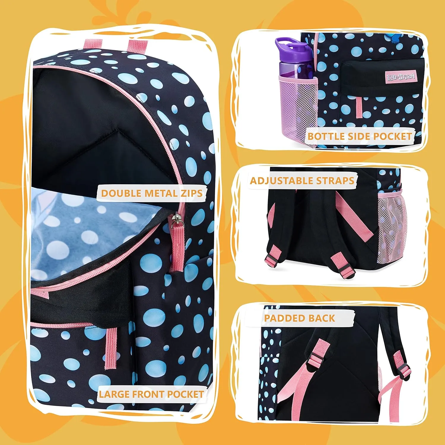 Disney Backpack for Girls, Stitch School Bags for Girls (Black)