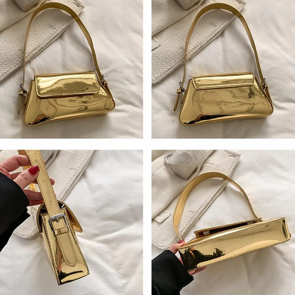 DJBM Sparkly Metallic Clutch Purses for Women PU Leather Shoulder Bag Hobo Bag Y2k Tote Handbag