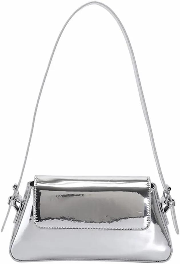 DJBM Sparkly Metallic Clutch Purses for Women PU Leather Shoulder Bag Hobo Bag Y2k Tote Handbag