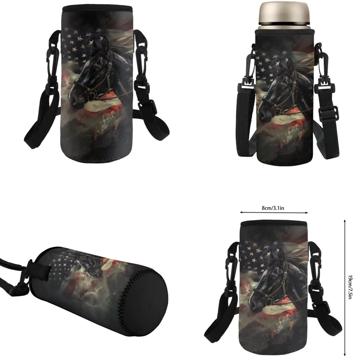 doginthehole American Flag Horses Backpack for School Boys Lightweight Bookbag for Boys 8-12 with Lunch Box 4pcs Boys School Backpack Set for Elementary School Casual Travel Daypack Rucksack Book Bags