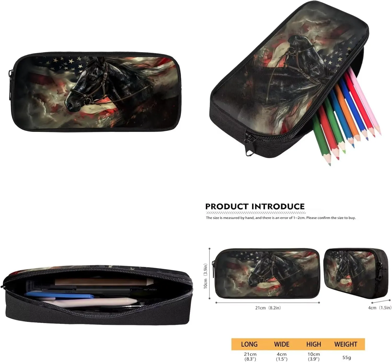 doginthehole American Flag Horses Backpack for School Boys Lightweight Bookbag for Boys 8-12 with Lunch Box 4pcs Boys School Backpack Set for Elementary School Casual Travel Daypack Rucksack Book Bags