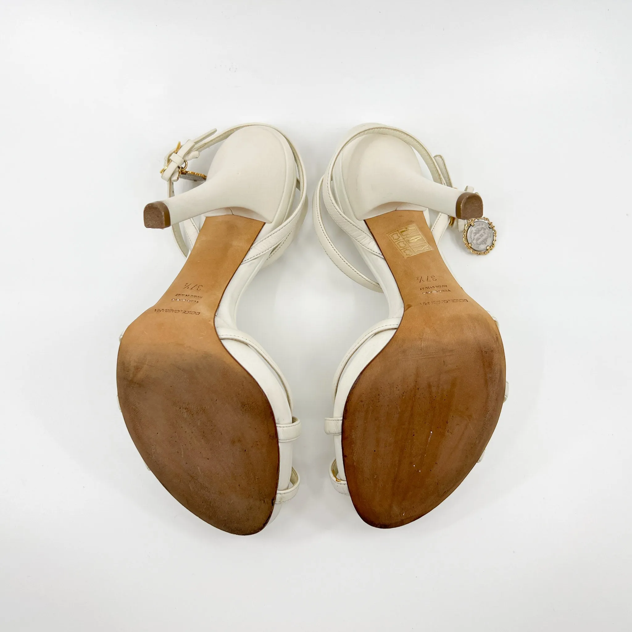 Dolce & Gabbana White Leather Platform Strappy Heeled Shoes EU37.5 ~ AU6.5
