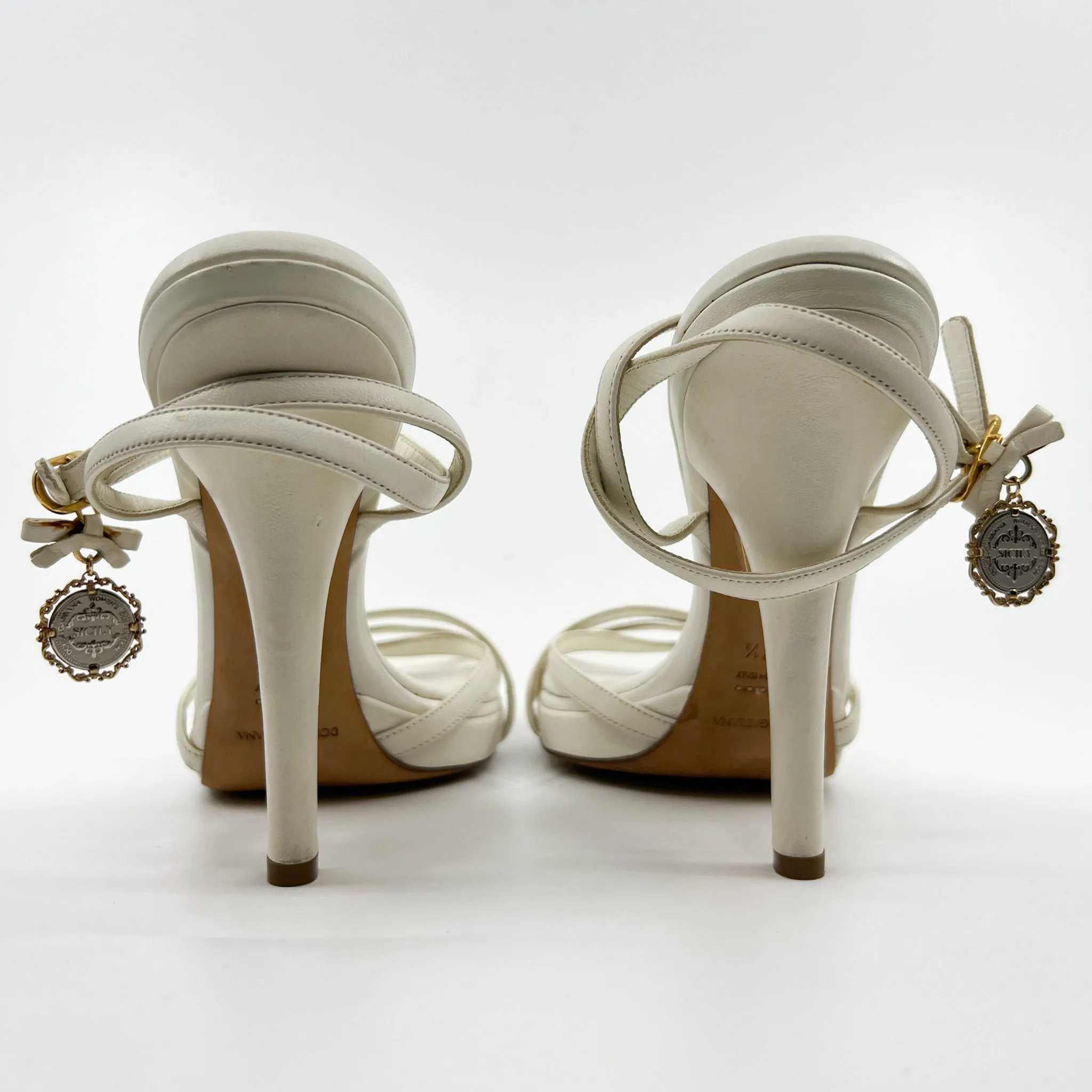 Dolce & Gabbana White Leather Platform Strappy Heeled Shoes EU37.5 ~ AU6.5