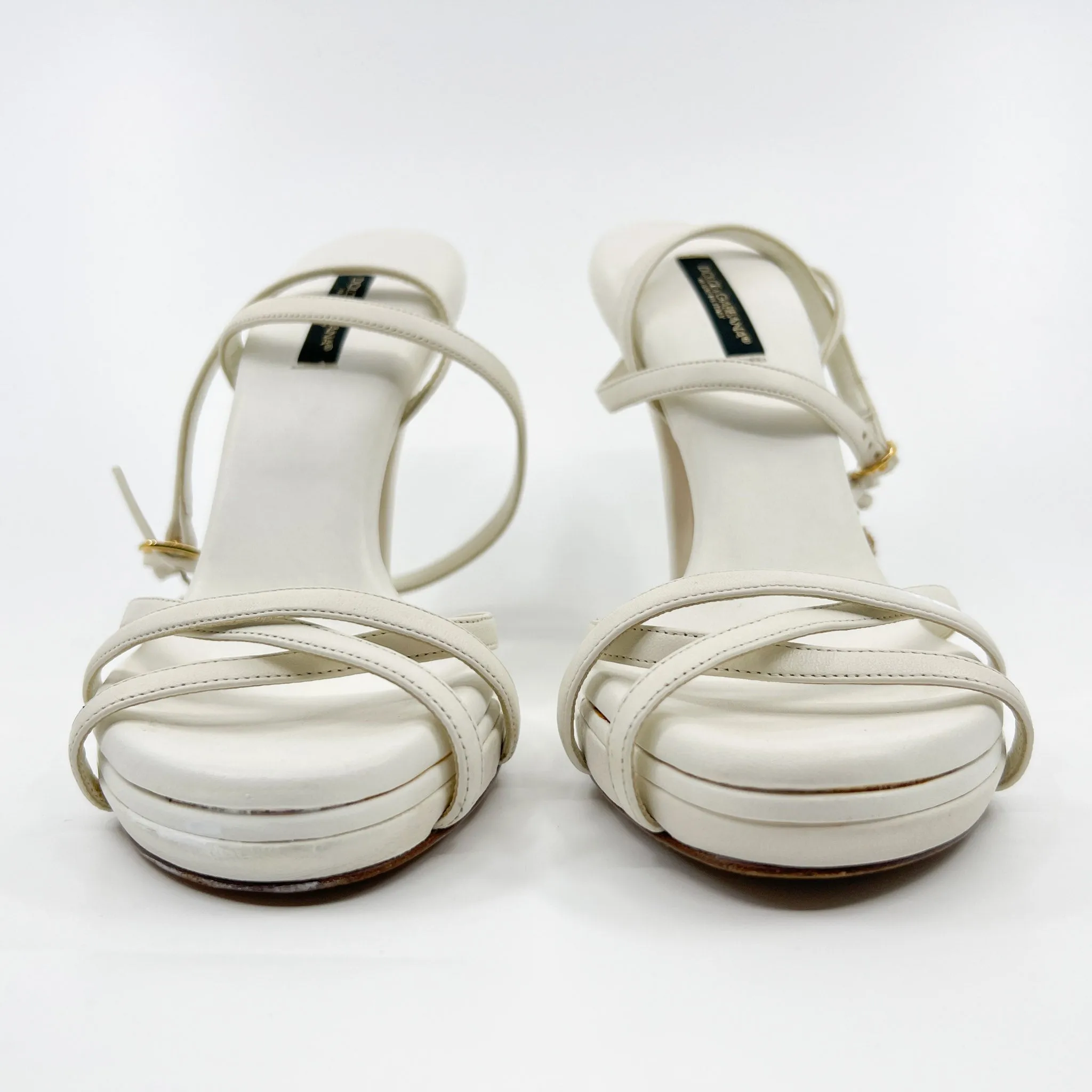 Dolce & Gabbana White Leather Platform Strappy Heeled Shoes EU37.5 ~ AU6.5