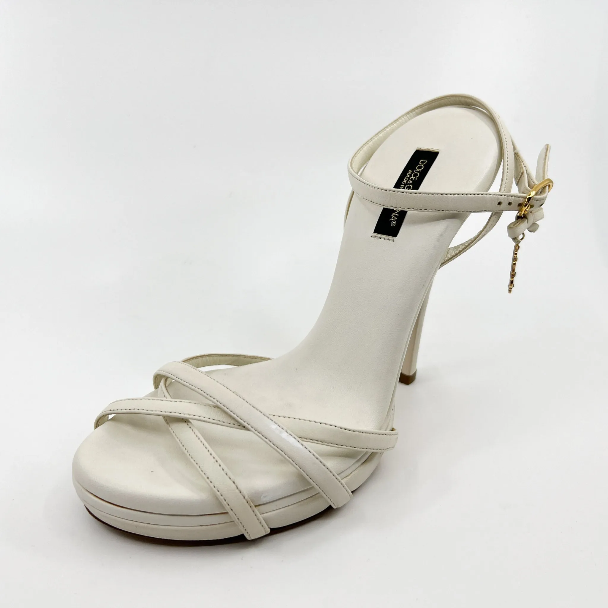 Dolce & Gabbana White Leather Platform Strappy Heeled Shoes EU37.5 ~ AU6.5