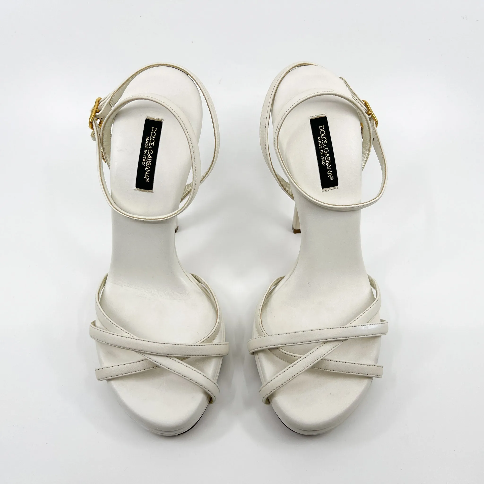 Dolce & Gabbana White Leather Platform Strappy Heeled Shoes EU37.5 ~ AU6.5