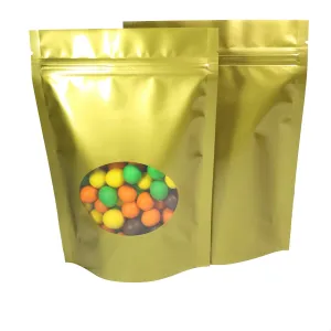 Double-Sided Matte/Glossy Color with Clear Round Window Stand-Up Pouch (100 Bags/Pack) (4.7" x 7.1", Glossy Gold)