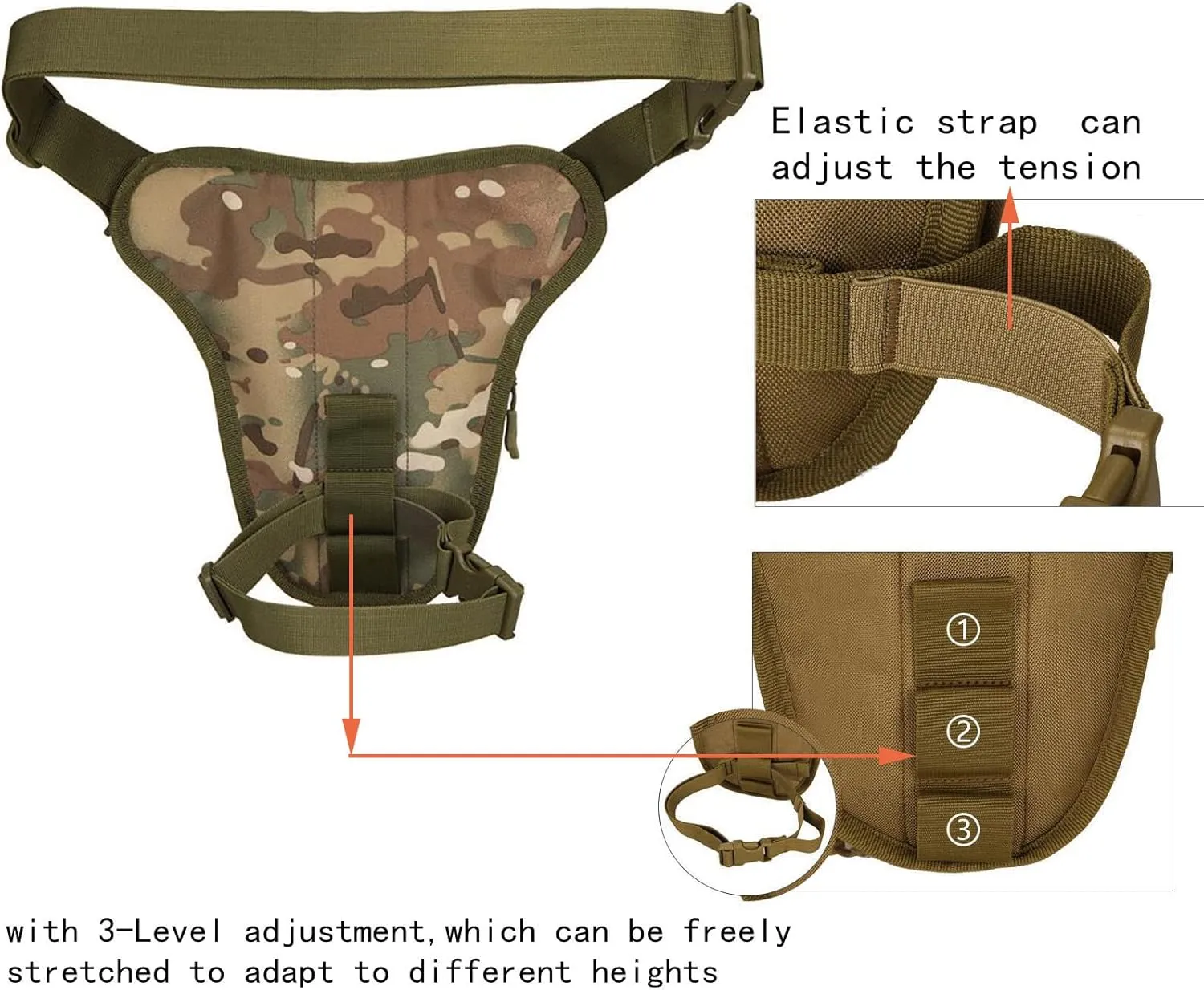 Drop Leg Bag Hard Shell Reflective Stripe Waist Pack Expandable Thigh Pack Hip Bag Crossbody Bag Outdoor Travel Sports Hiking Riding Thigh Pouch for Men Women (CP)