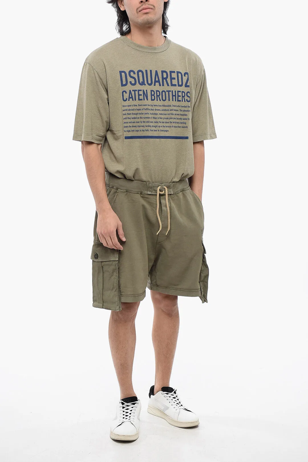 Dsquared2 Brushed Cotton Cargo Shorts with Rope Drawstring