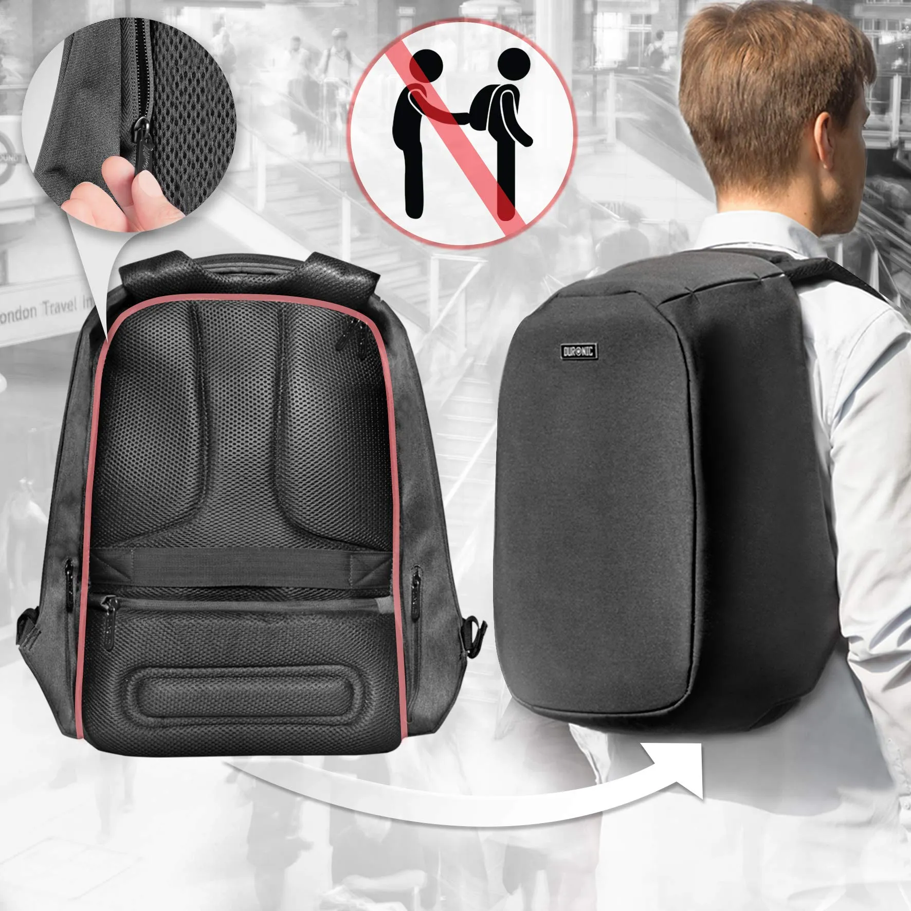 Duronic Travel Laptop Backpack, Anti-Theft Lightweight Laptop Bag 15.6” School Rucksack, Backpack for Computer, business, school, Children, Ladies, Gym, Water Resistant, Gift for Women for men LB22