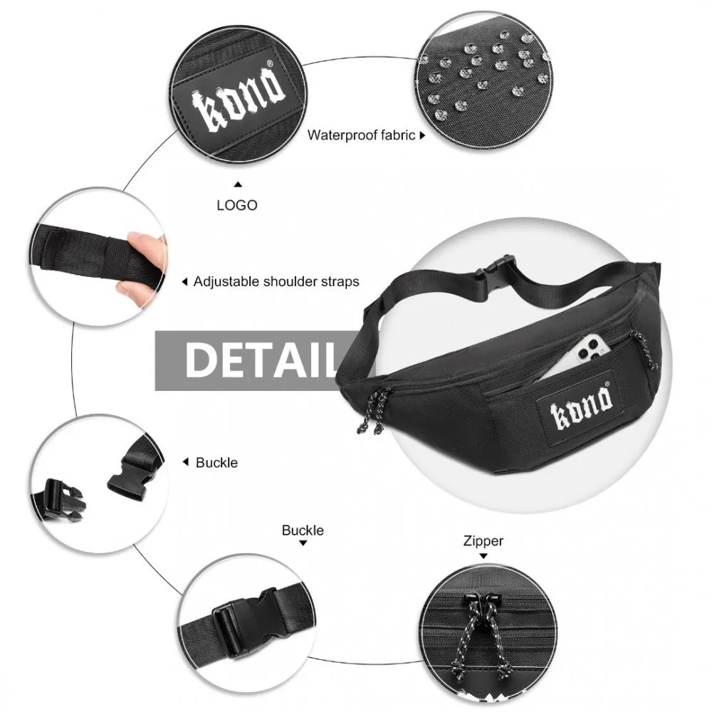 Ea2136 - Kono Lightweight Fashion Sports Bum Bag For Men And Women - Black