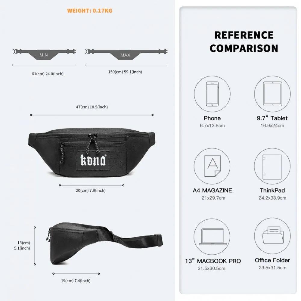 Ea2136 - Kono Lightweight Fashion Sports Bum Bag For Men And Women - Black