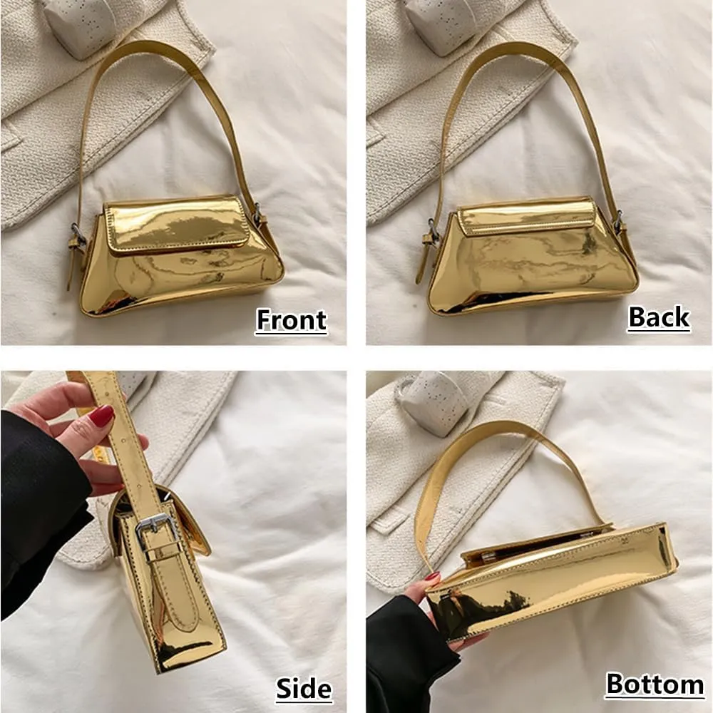 Evening Bag for Women, Hobo Bag Clutch Y2K Shinny Purse Tote Handbag Shoulder Metallic Purse Crossbody
