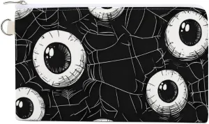 Eyeball on Spider Web Coin Pouch Small Wallet Card Purse Cute Makeup Pouch Handbag with Key Ring