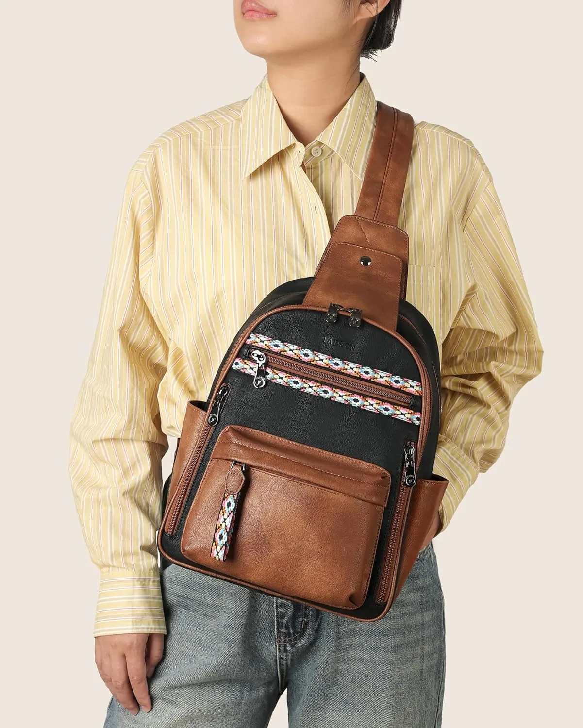 FADEON Sling Bag for Women Large Crossbody Purse Sling Backpack PU Leather Designer Anti Theft Sling Bags 4 RFID Card Slot