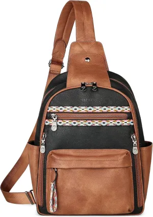 FADEON Sling Bag for Women Large Crossbody Purse Sling Backpack PU Leather Designer Anti Theft Sling Bags 4 RFID Card Slot