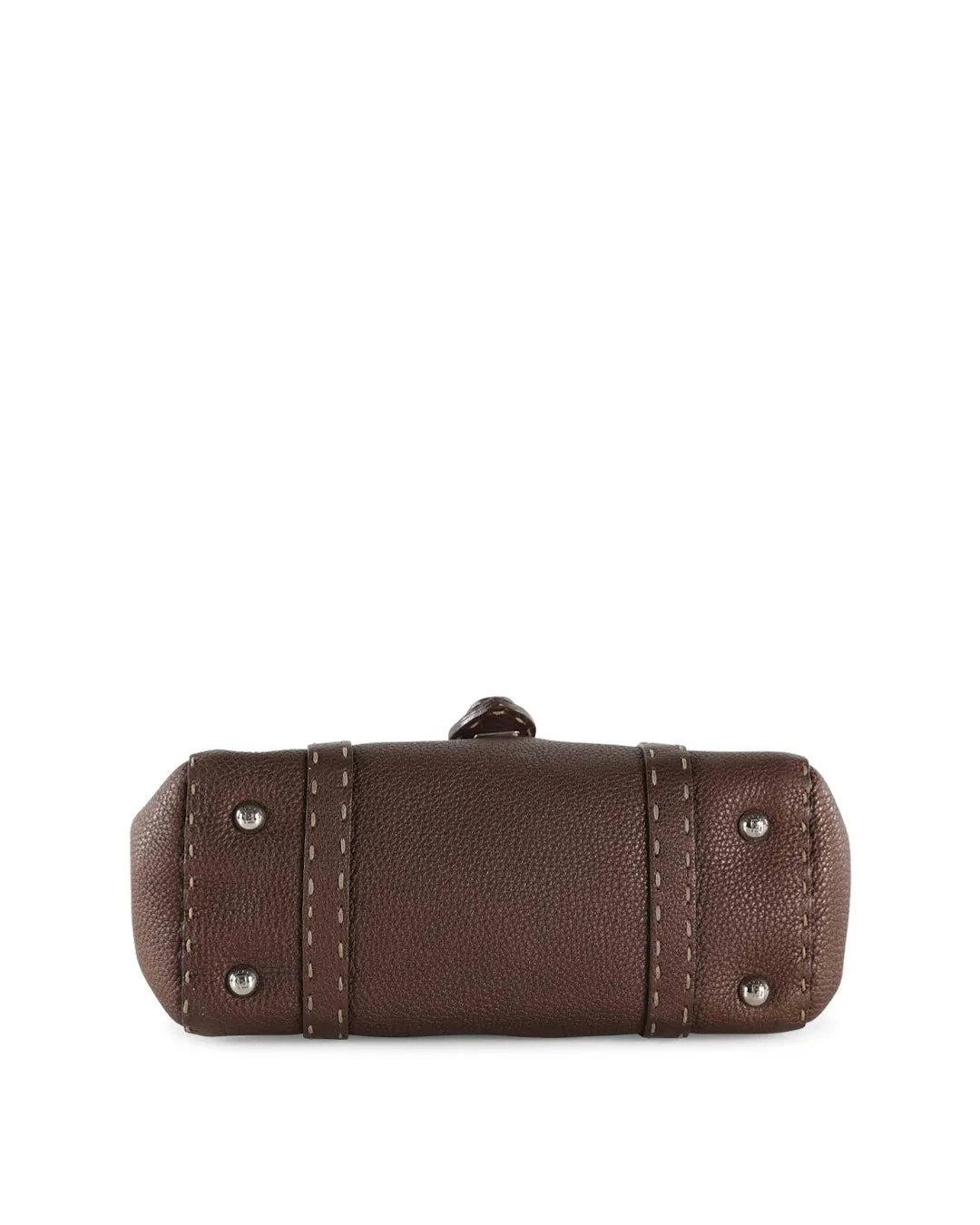 FENDI Brown Grained Leather Small Selleria Satchel Handle Bag