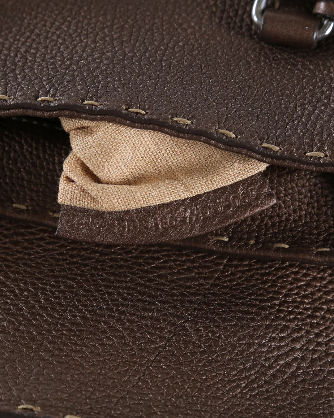 FENDI Brown Grained Leather Small Selleria Satchel Handle Bag