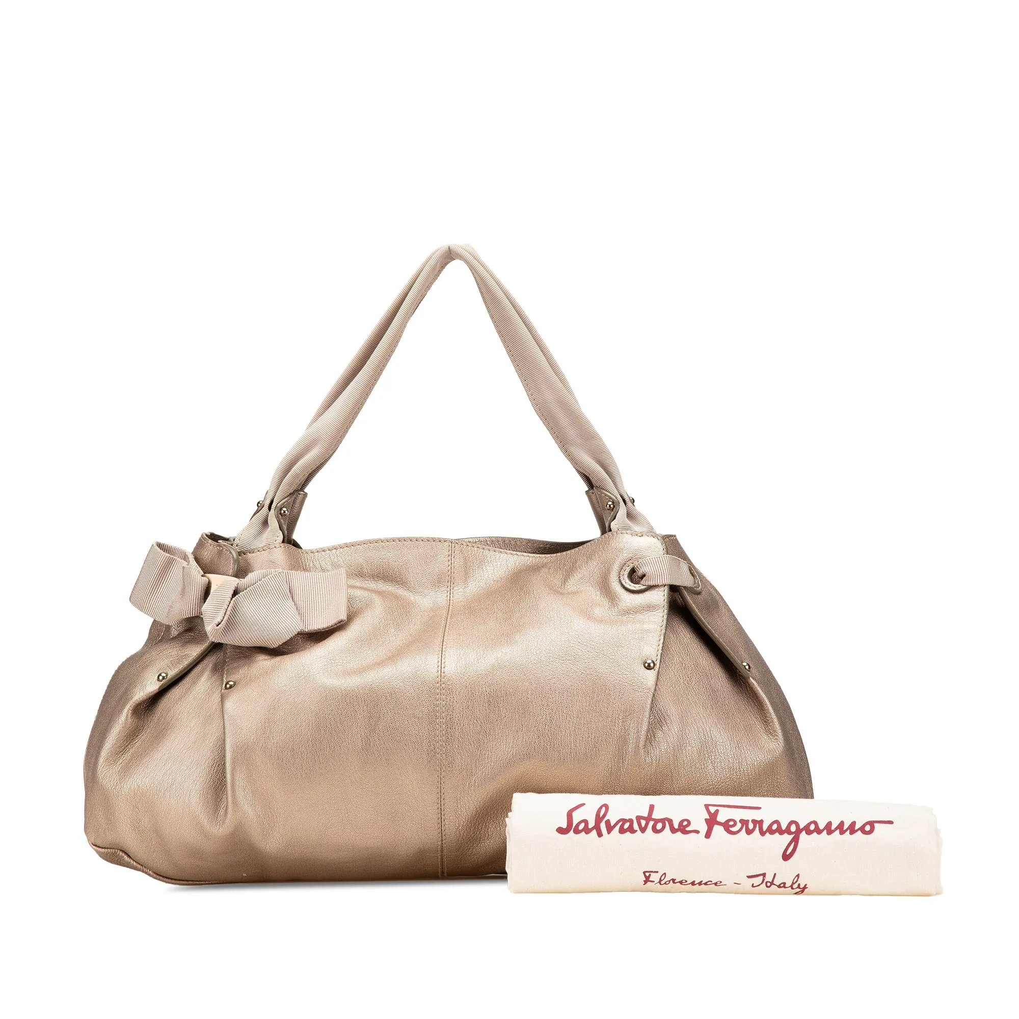 Ferragamo Metallic Leather Bow Hobo