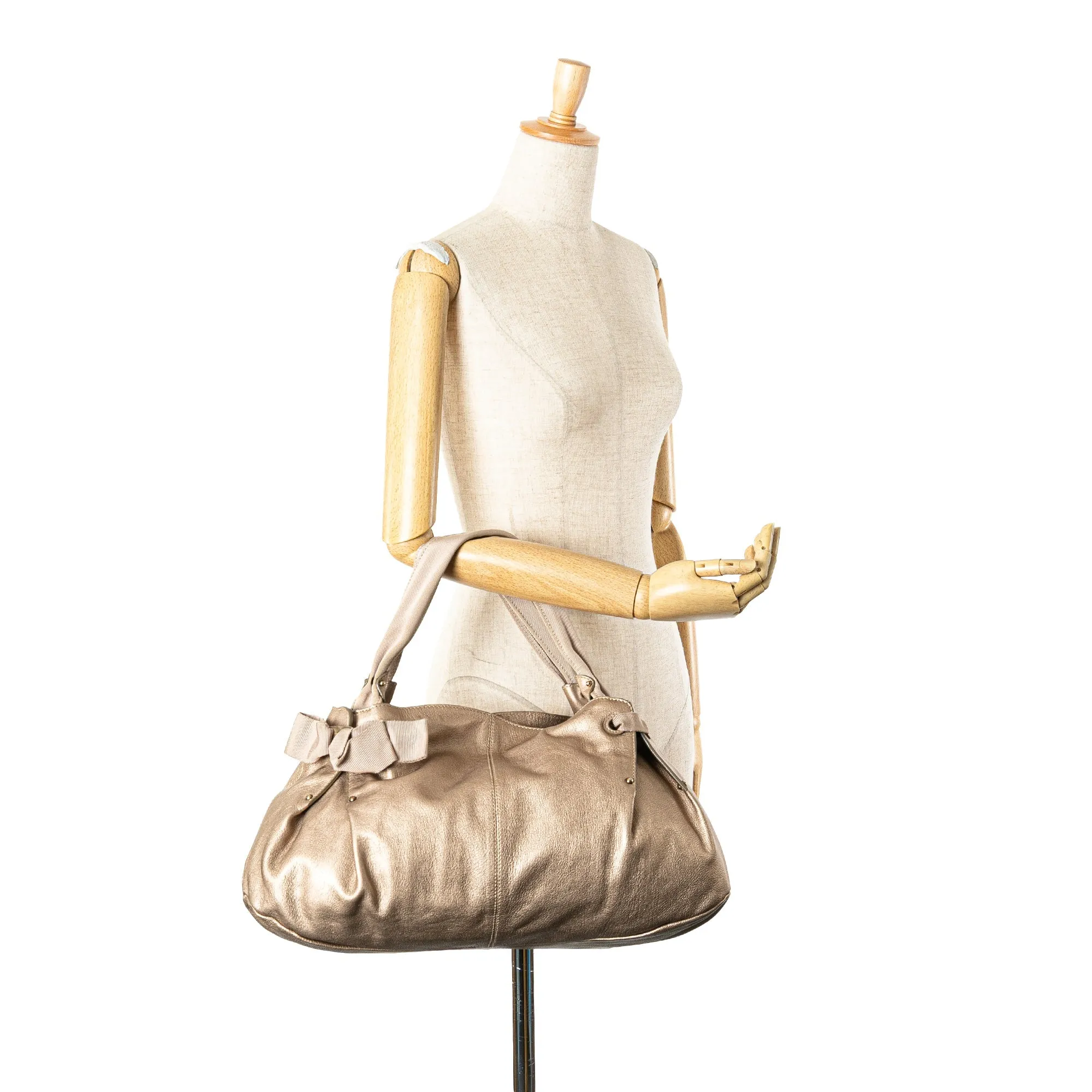 Ferragamo Metallic Leather Bow Hobo
