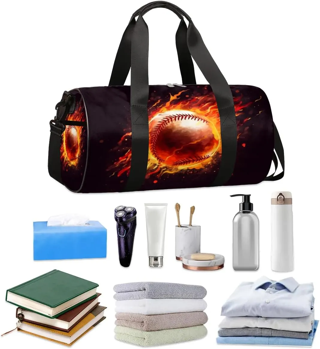 Fire Baseball Travel Duffle Bag Gym Bag for Women Men Lightweight Carry on Duffel Bag for Sports Gyms Weekend Getaway