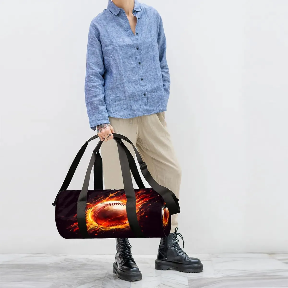 Fire Baseball Travel Duffle Bag Gym Bag for Women Men Lightweight Carry on Duffel Bag for Sports Gyms Weekend Getaway