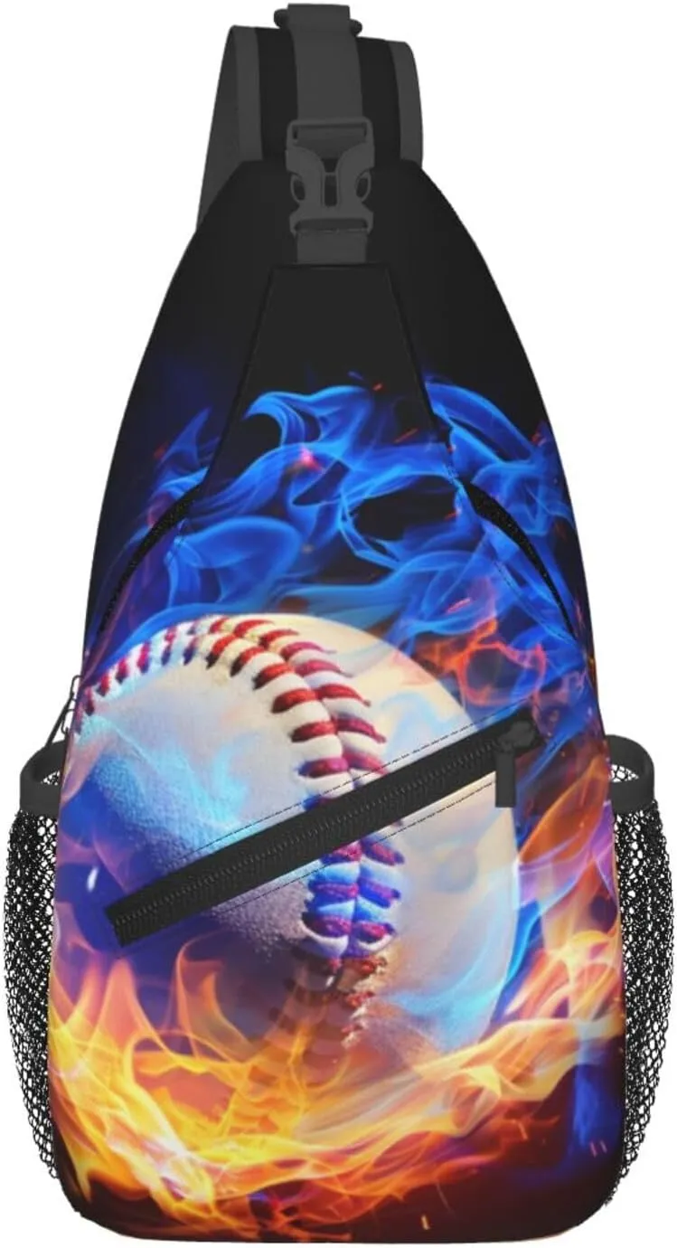 Flames Baseball Chest Bags Crossbody Sling Bag Shoulder Bag Travel Hiking Daypack For Men Women
