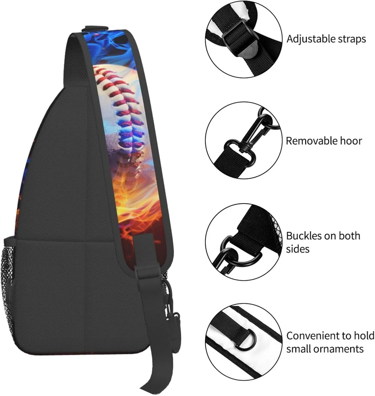 Flames Baseball Chest Bags Crossbody Sling Bag Shoulder Bag Travel Hiking Daypack For Men Women