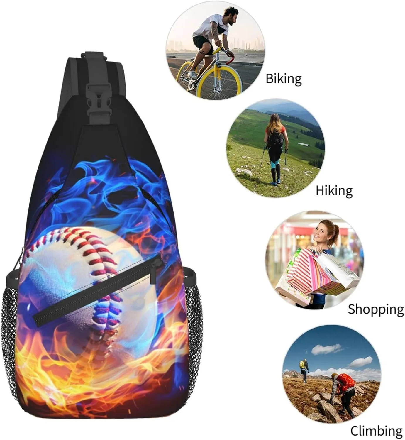 Flames Baseball Chest Bags Crossbody Sling Bag Shoulder Bag Travel Hiking Daypack For Men Women