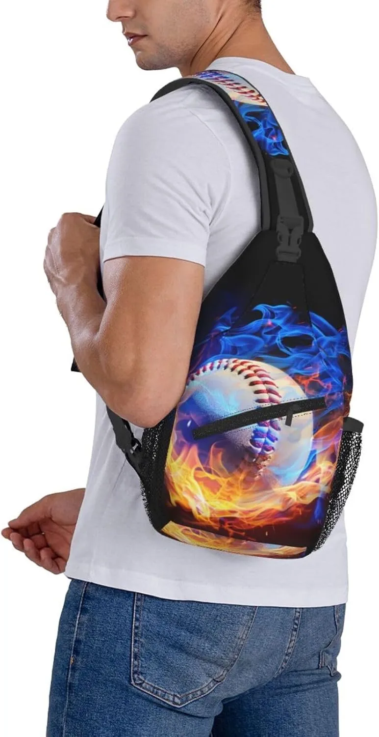 Flames Baseball Chest Bags Crossbody Sling Bag Shoulder Bag Travel Hiking Daypack For Men Women