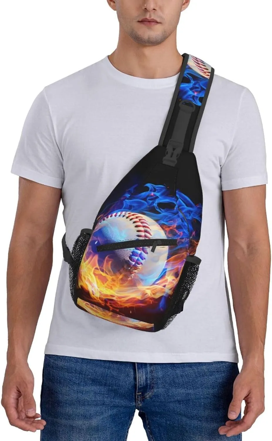Flames Baseball Chest Bags Crossbody Sling Bag Shoulder Bag Travel Hiking Daypack For Men Women