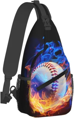 Flames Baseball Chest Bags Crossbody Sling Bag Shoulder Bag Travel Hiking Daypack For Men Women