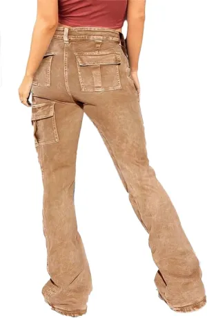 Flamingals Cargo Jeans for Women Drawstring Flap Pocket Low Waist