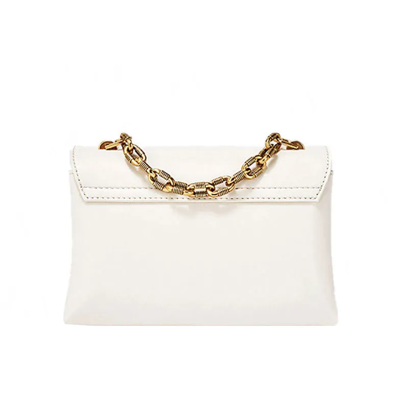 Flap Front Buckled Chunky Chain Trim Crossbody Bag - Beige